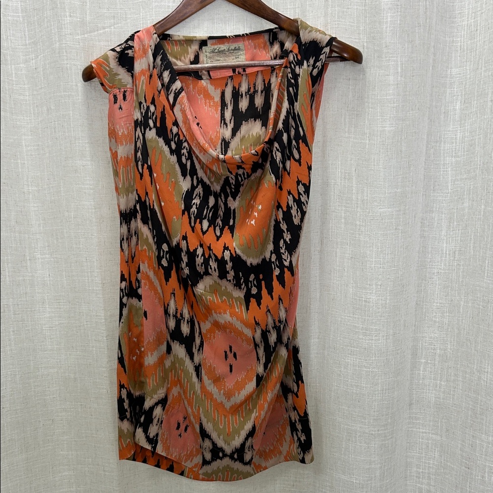 All Saints Spitalfields Cowl Neck Sleeveless Coral Print Top Size 6